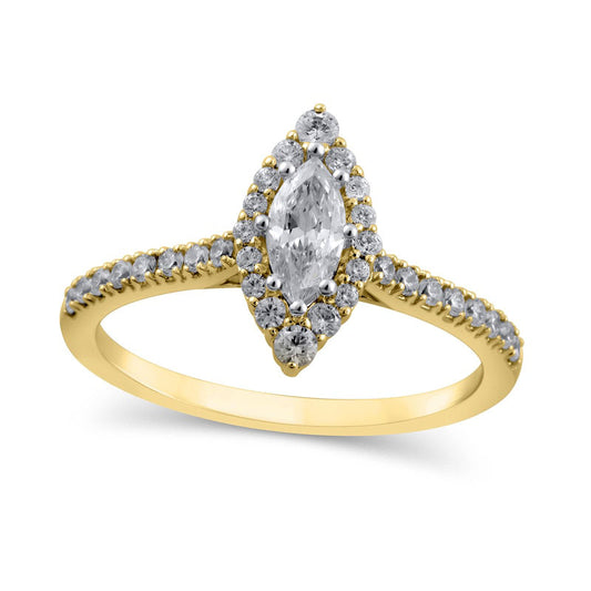 0.63 CT. T.W. Marquise Natural Diamond Frame Engagement Ring in Solid 10K Yellow Gold