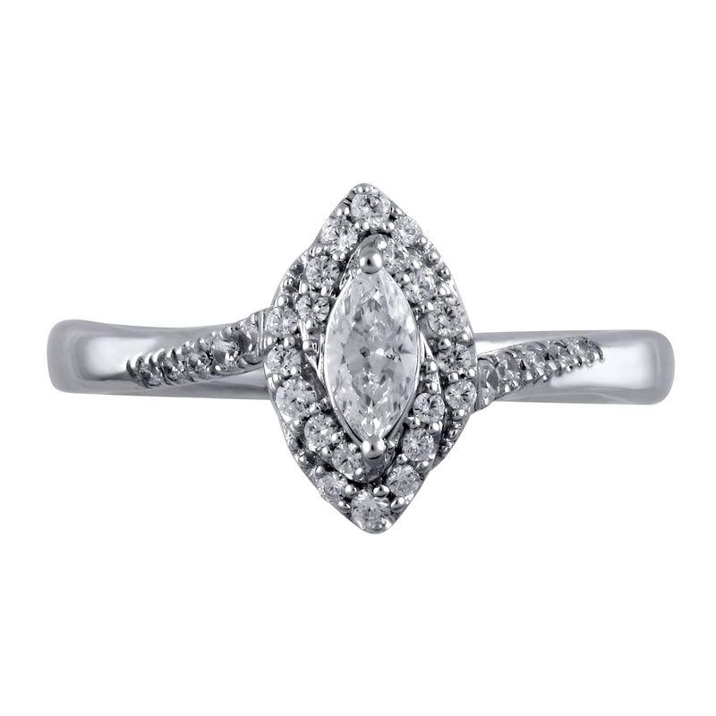 0.50 CT. T.W. Marquise Natural Diamond Swirl Frame Engagement Ring in Solid 10K White Gold