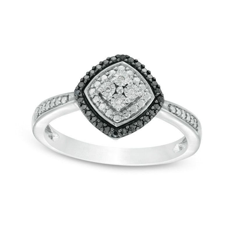 Black Enhanced and White Natural Diamond Accent Tilted Square Ring in Sterling Silver