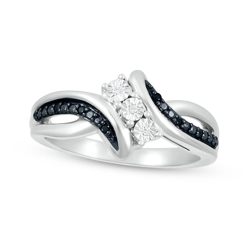 Black Enhanced and White Natural Diamond Accent Split Shank Bypass Ring in Sterling Silver