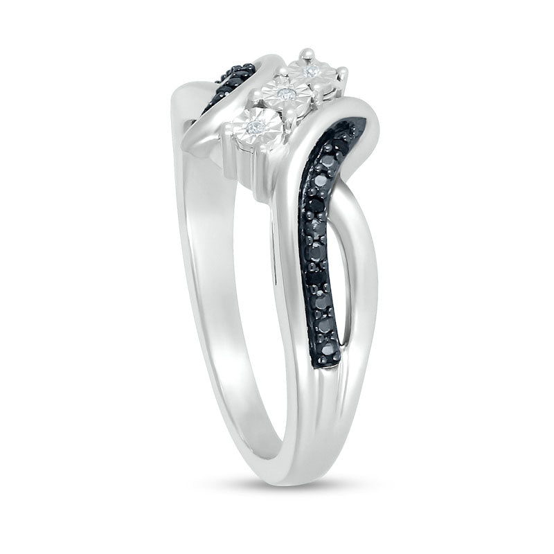 Black Enhanced and White Natural Diamond Accent Split Shank Bypass Ring in Sterling Silver