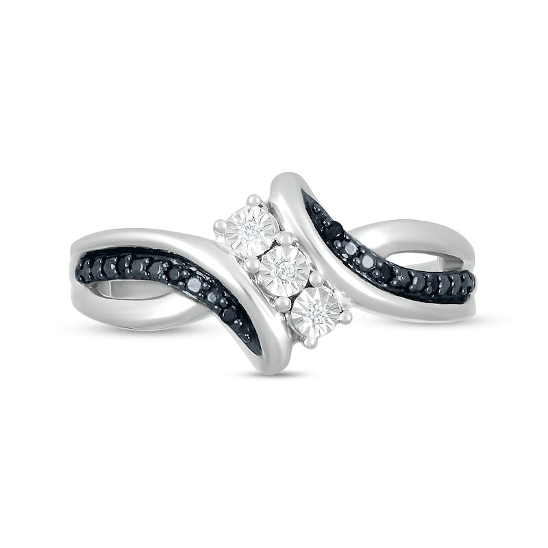 Black Enhanced and White Natural Diamond Accent Split Shank Bypass Ring in Sterling Silver