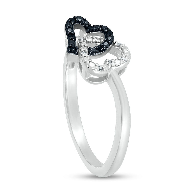 0.05 CT. T.W. Black Enhanced and White Natural Diamond Heart Link Ring in Sterling Silver