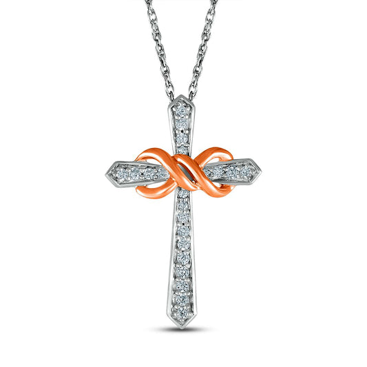 0.17 CT. T.W. Natural Diamond Infinity Loop Cross Pendant in Sterling Silver and 10K Rose Gold