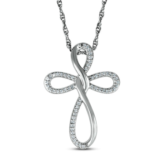 0.13 CT. T.W. Natural Diamond Loop Cross Pendant in Sterling Silver