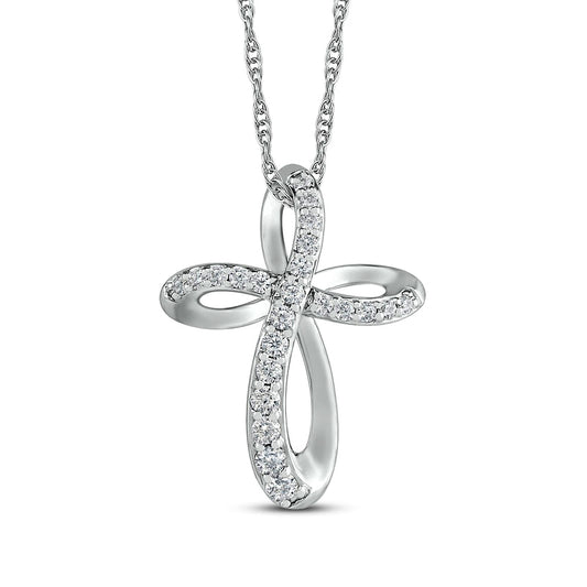 0.33 CT. T.W. Natural Diamond Loop Cross Pendant in Sterling Silver