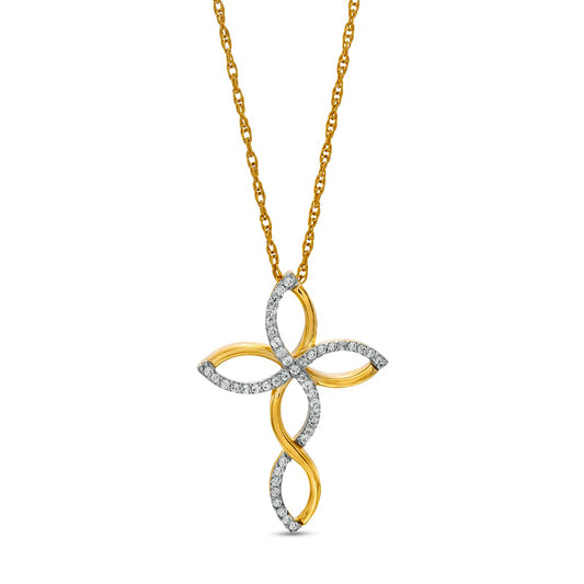 0.17 CT. T.W. Natural Diamond Twist Cross Pendant in 10K Yellow Gold