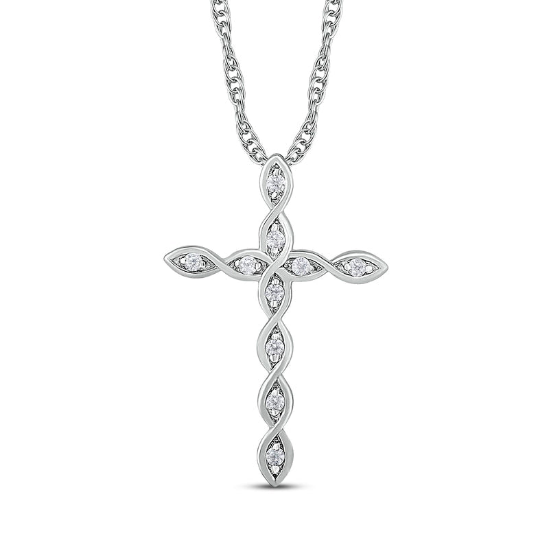 0.1 CT. T.W. Natural Diamond Twist Cross Pendant in 10K White Gold