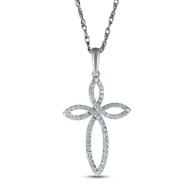 0.2 CT. T.W. Natural Diamond Loop Cross Pendant in Sterling Silver