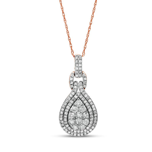 0.75 CT. T.W. Composite Pear Natural Diamond Teardrop Frame Doorknocker Pendant in 10K Rose Gold