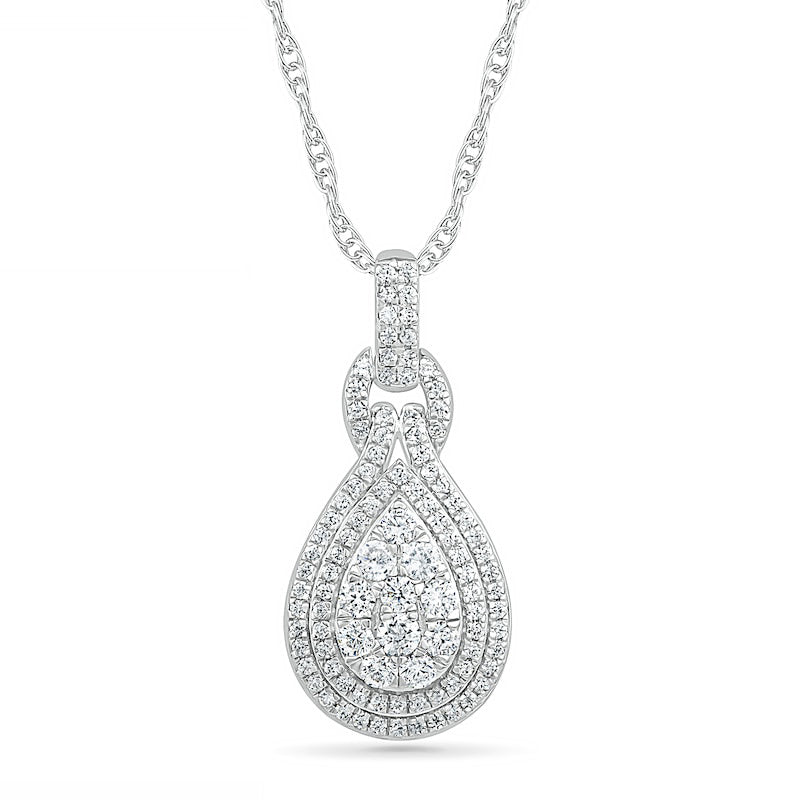 0.75 CT. T.W. Composite Pear Natural Diamond Double Teardrop Frame Doorknocker Pendant in 10K White Gold