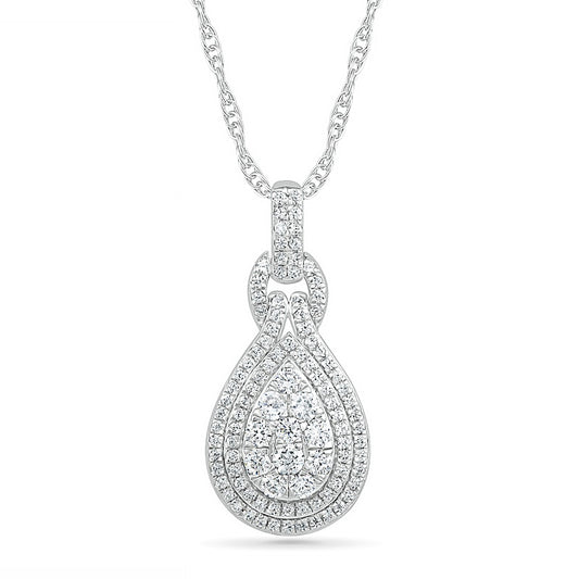 0.75 CT. T.W. Composite Pear Natural Diamond Double Teardrop Frame Doorknocker Pendant in 10K White Gold