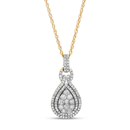 0.75 CT. T.W. Composite Pear Natural Diamond Teardrop Frame Doorknocker Pendant in 10K Yellow Gold