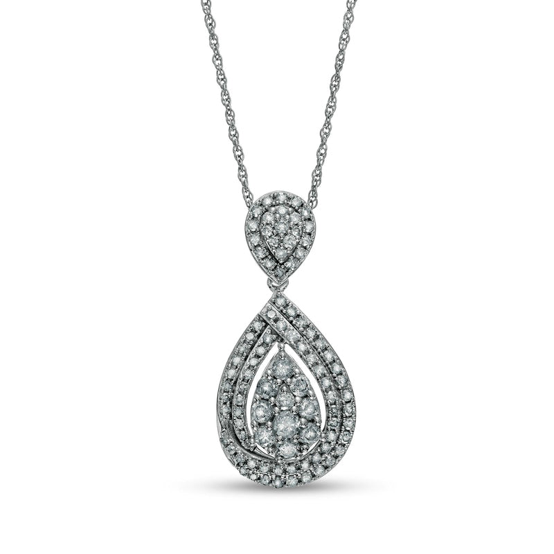 1 CT. T.W. Composite Natural Diamond Teardrop Pendant in 10K White Gold