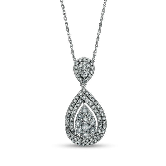 1 CT. T.W. Composite Natural Diamond Teardrop Pendant in 10K White Gold