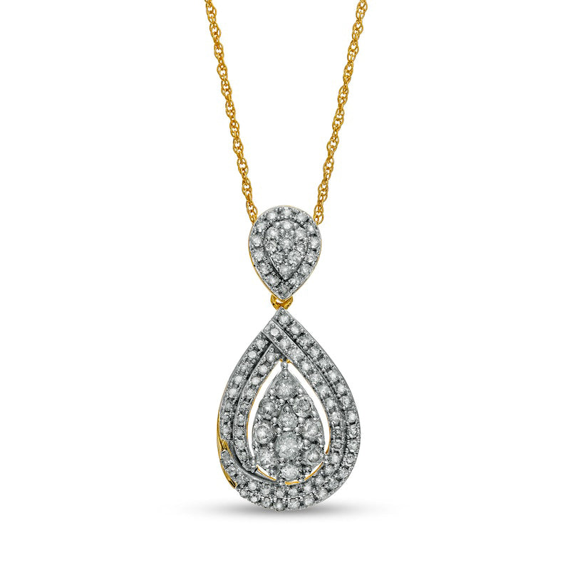 1 CT. T.W. Composite Natural Diamond Teardrop Pendant in 10K Yellow Gold