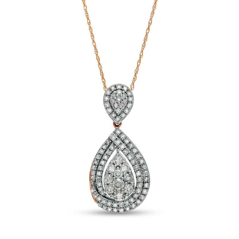 1 CT. T.W. Composite Natural Diamond Teardrop Pendant in 10K Rose Gold