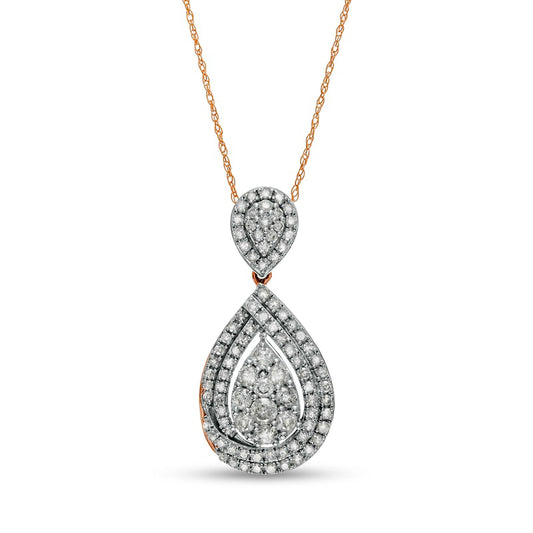 1 CT. T.W. Composite Natural Diamond Teardrop Pendant in 10K Rose Gold