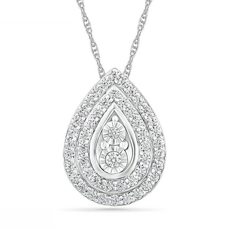 0.63 CT. T.W. Natural Diamond Double Row Teardrop Frame Pendant in 10K White Gold