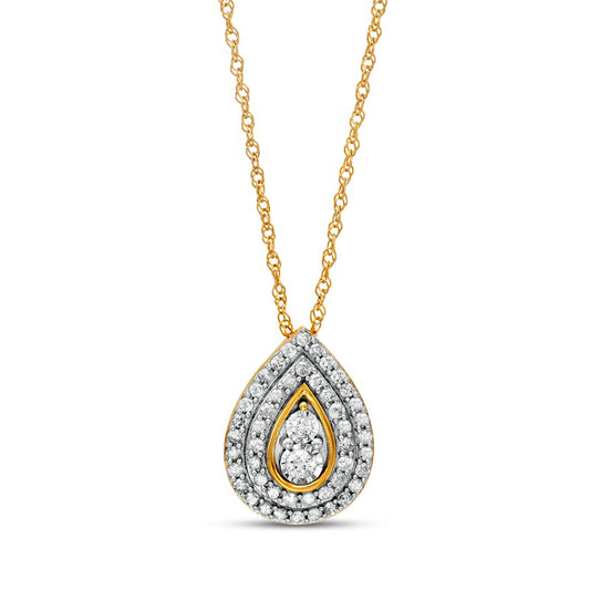 0.63 CT. T.W. Natural Diamond Double Row Teardrop Pendant in 10K Yellow Gold