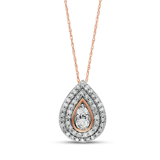 0.63 CT. T.W. Natural Diamond Double Row Teardrop Pendant in 10K Rose Gold