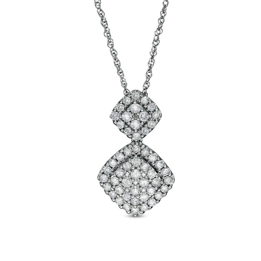 1.25 CT. T.W. Composite Cushion Natural Diamond Double Drop Pendant in 10K White Gold