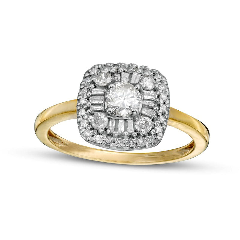 0.63 CT. T.W. Natural Diamond Double Cushion-Shaped Frame Engagement Ring in Solid 10K Yellow Gold