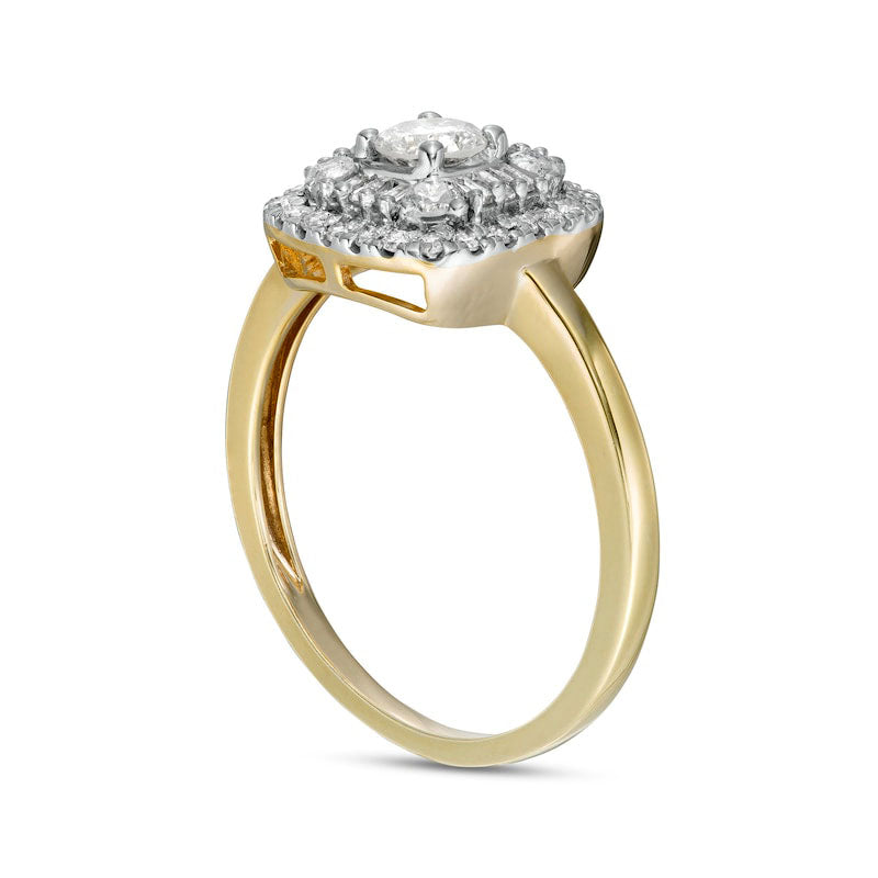 0.63 CT. T.W. Natural Diamond Double Cushion-Shaped Frame Engagement Ring in Solid 10K Yellow Gold