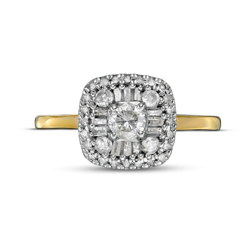 0.63 CT. T.W. Natural Diamond Double Cushion-Shaped Frame Engagement Ring in Solid 10K Yellow Gold