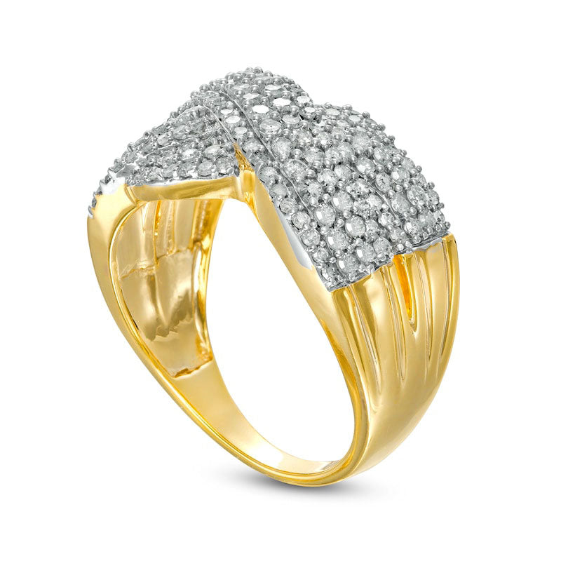 1.0 CT. T.W. Natural Diamond Twist Shank Crossover Ring in Solid 10K Yellow Gold