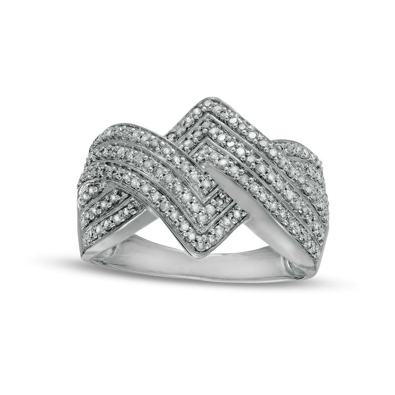 0.50 CT. T.W. Natural Diamond Zig-Zag Crossover Ring in Solid 10K White Gold