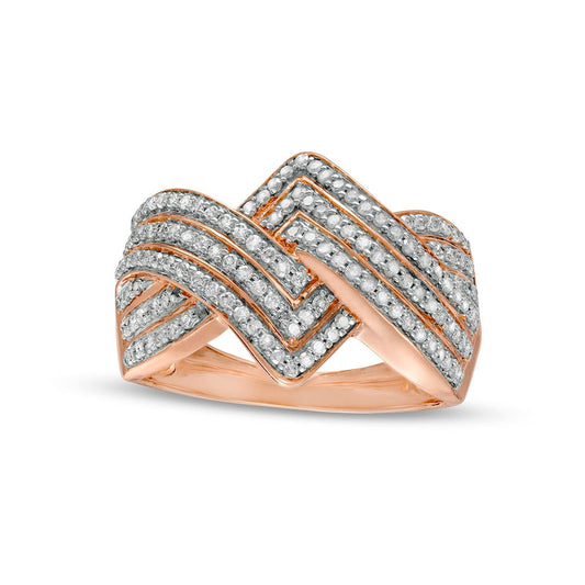 0.50 CT. T.W. Natural Diamond Zig-Zag Crossover Ring in Solid 10K Rose Gold