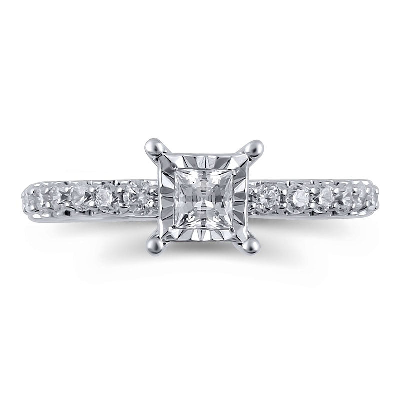 0.63 CT. T.W. Princess-Cut Natural Diamond Engagement Ring in Solid 10K White Gold