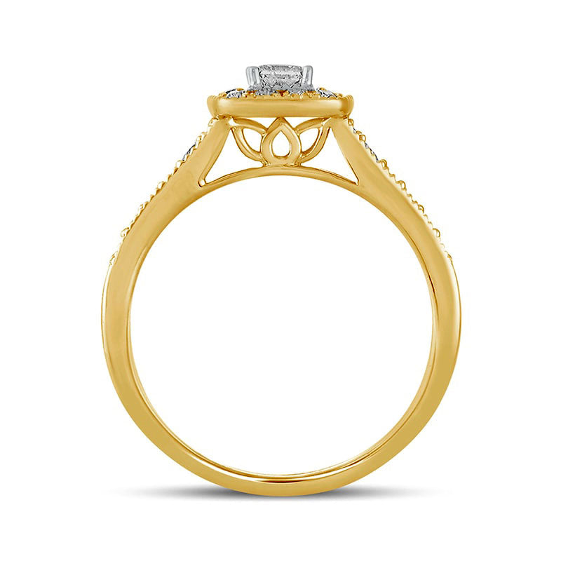 0.50 CT. T.W. Princess-Cut Natural Diamond Cushion-Shaped Frame Antique Vintage-Style Engagement Ring in Solid 10K Yellow Gold