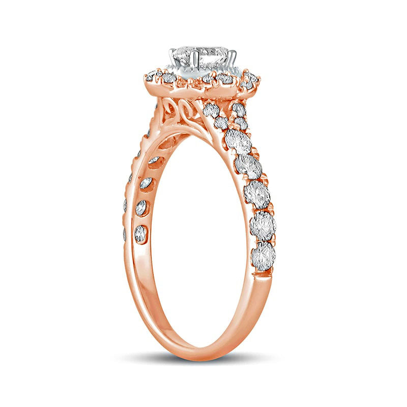 1.0 CT. T.W. Oval Natural Diamond Scallop Frame Antique Vintage-Style Engagement Ring in Solid 14K Rose Gold