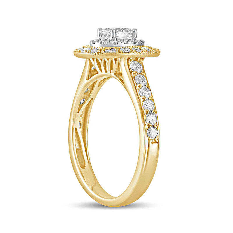 1.0 CT. T.W. Oval Natural Diamond Double Frame Antique Vintage-Style Engagement Ring in Solid 14K Gold