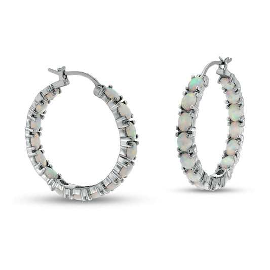 Oval Lab-Created Opal Inside-Out Hoop Earrings in Sterling Silver