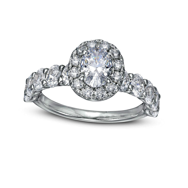 2.0 CT. T.W. Certified Oval Natural Diamond Frame Engagement Ring in Solid 14K White Gold (I/SI2)