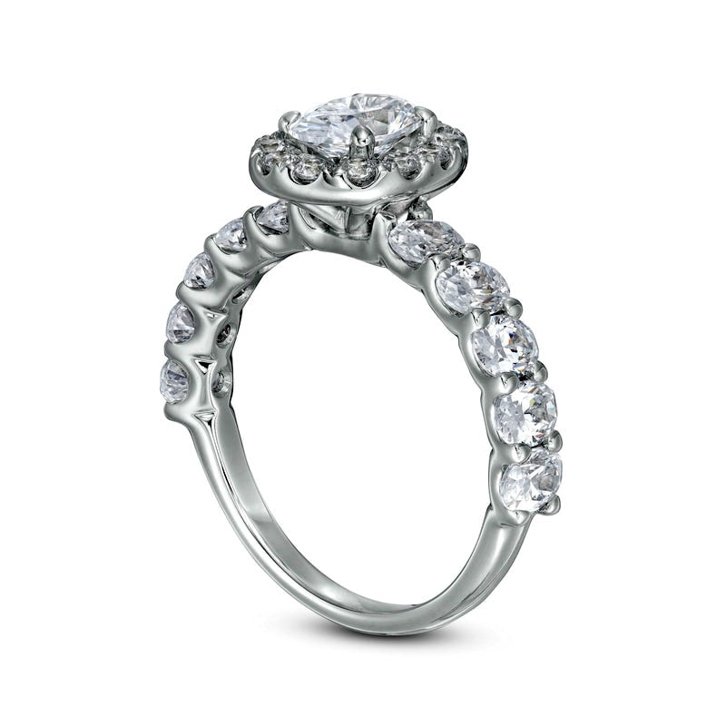 2.0 CT. T.W. Certified Oval Natural Diamond Frame Engagement Ring in Solid 14K White Gold (I/SI2)