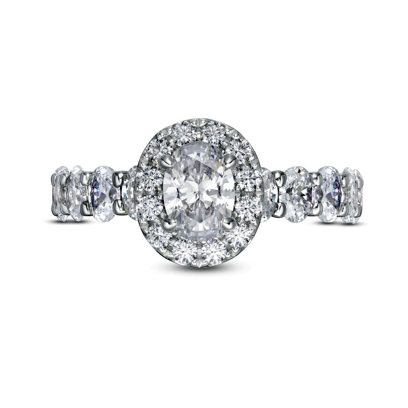 2.0 CT. T.W. Certified Oval Natural Diamond Frame Engagement Ring in Solid 14K White Gold (I/SI2)