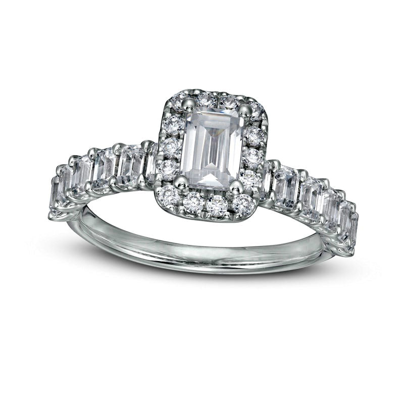 2.0 CT. T.W. Certified Emerald-Cut Natural Diamond Frame Engagement Ring in Solid 14K White Gold (I/SI2)