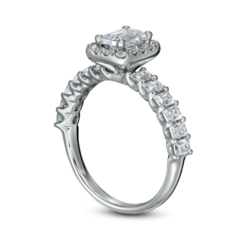 2.0 CT. T.W. Certified Emerald-Cut Natural Diamond Frame Engagement Ring in Solid 14K White Gold (I/SI2)