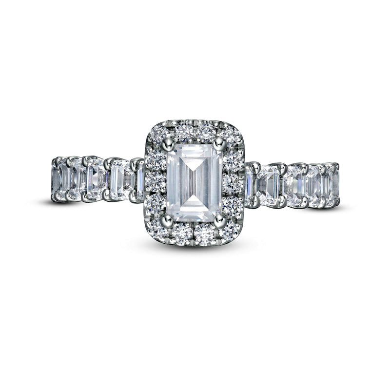 2.0 CT. T.W. Certified Emerald-Cut Natural Diamond Frame Engagement Ring in Solid 14K White Gold (I/SI2)