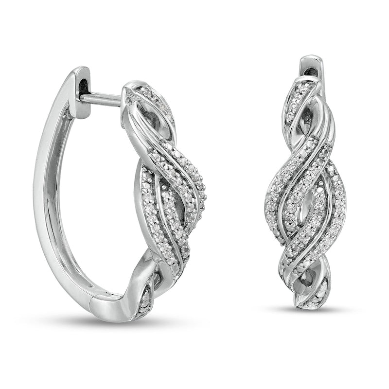 0.2 CT. T.W. Diamond Double Row Twist Hoop Earrings in Sterling Silver