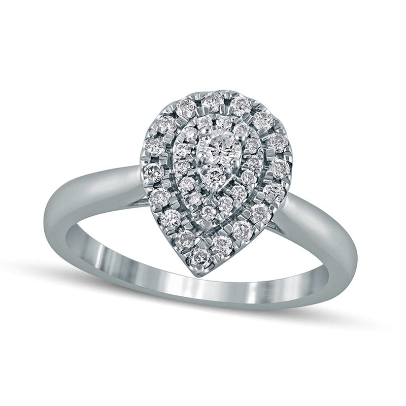 0.33 CT. T.W. Composite Natural Diamond Double Pear-Shaped Frame Engagement Ring in Solid 10K White Gold