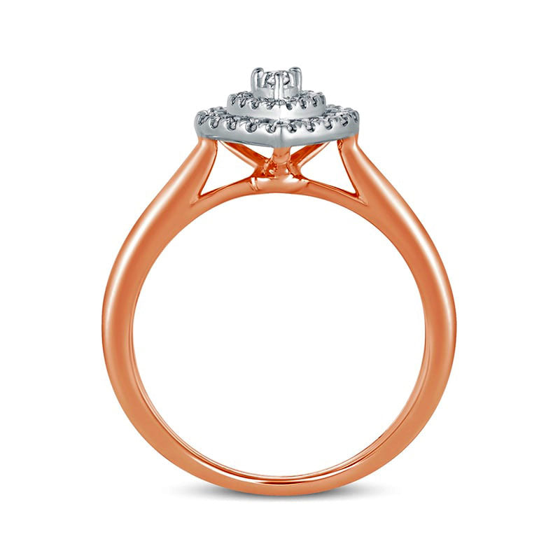 0.33 CT. T.W. Composite Natural Diamond Double Pear-Shaped Frame Engagement Ring in Solid 10K Rose Gold