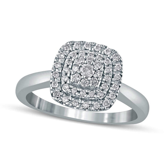 0.33 CT. T.W. Composite Cushion-Shaped Natural Diamond Double Frame Engagement Ring in Solid 10K White Gold