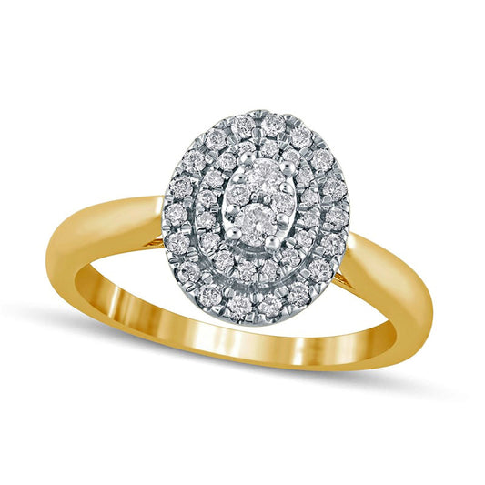 0.33 CT. T.W. Composite Oval Natural Diamond Double Frame Engagement Ring in Solid 10K Yellow Gold