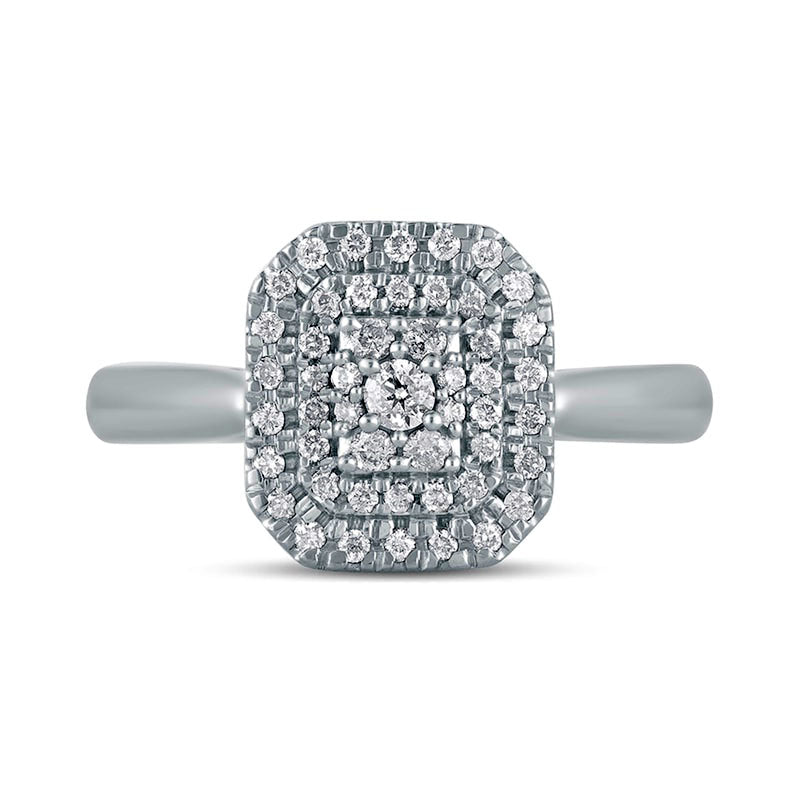 0.33 CT. T.W. Composite Natural Diamond Double Octagonal Frame Engagement Ring in Solid 10K White Gold