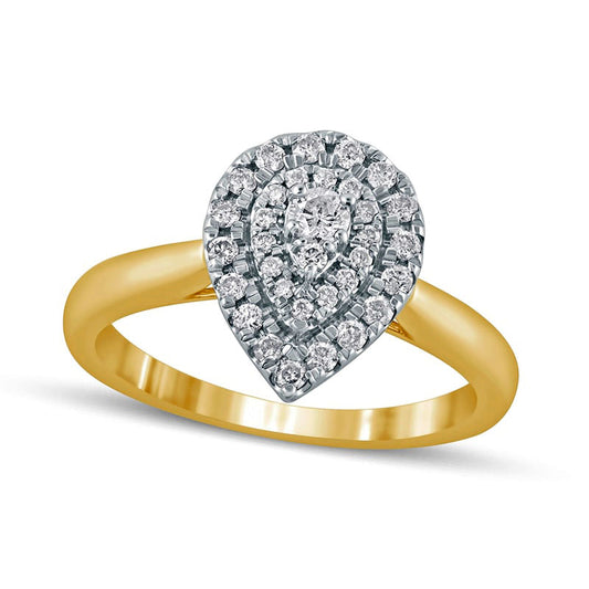 0.33 CT. T.W. Composite Natural Diamond Double Pear-Shaped Frame Engagement Ring in Solid 14K Gold